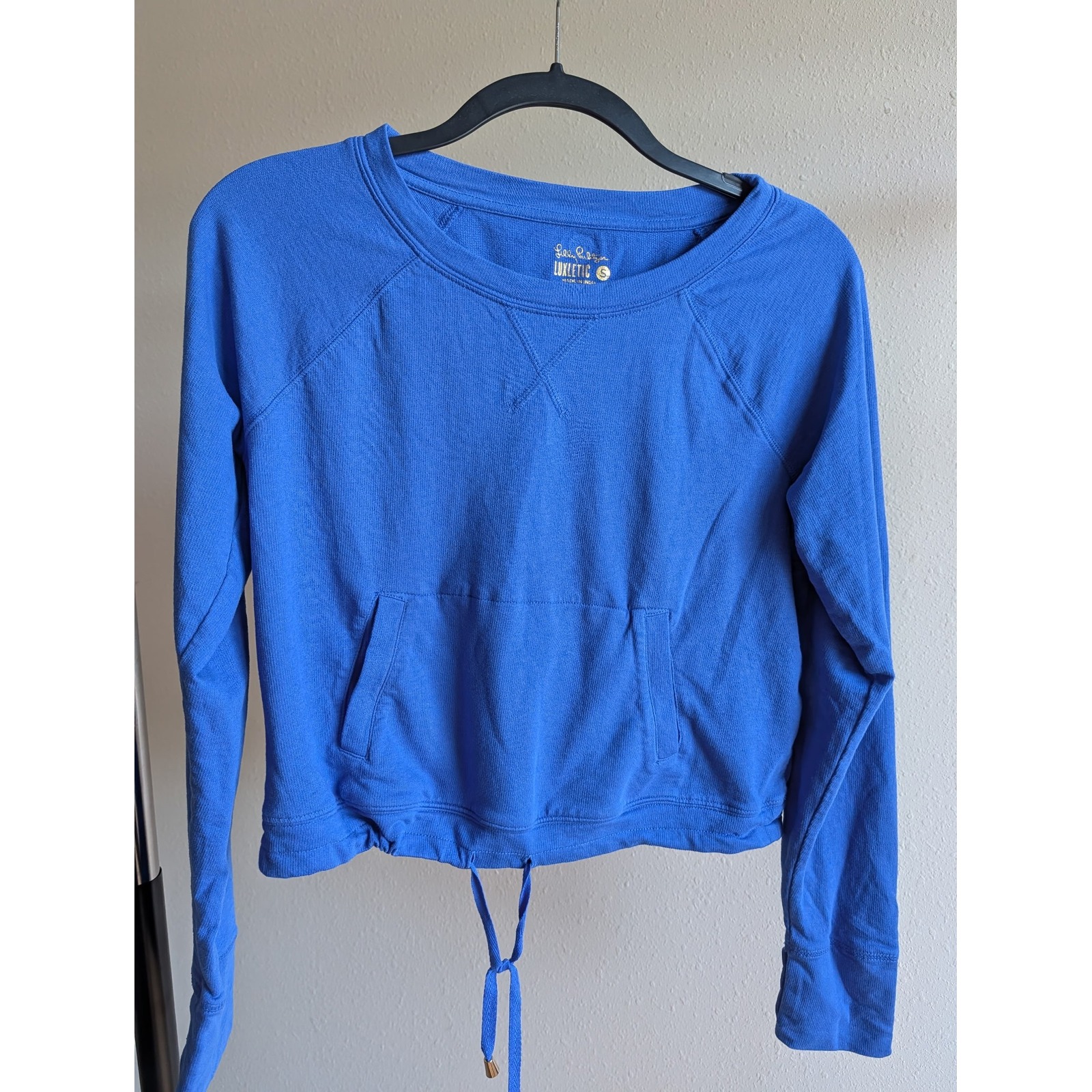 Lilly Pulitzer Luxletic Etta Blue French Terry Drawstring Sweatshirt Small